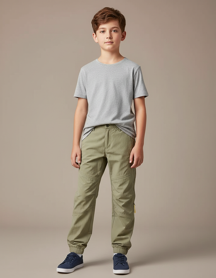 Pantalon Randonnée Kaki Enfant Léger Confortable Jogger - Polyester
