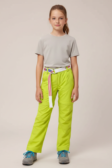 Pantalon Randonnée Convertible Vert Fluorescent Enfant - Polyester
