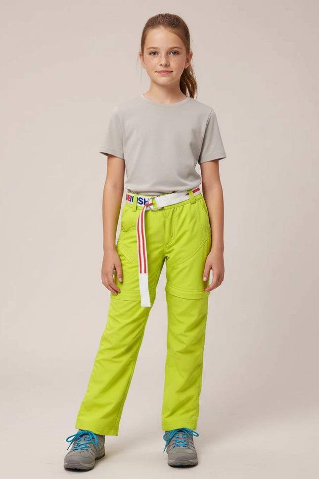 Pantalon Randonnée Convertible Vert Fluorescent Enfant - Polyester