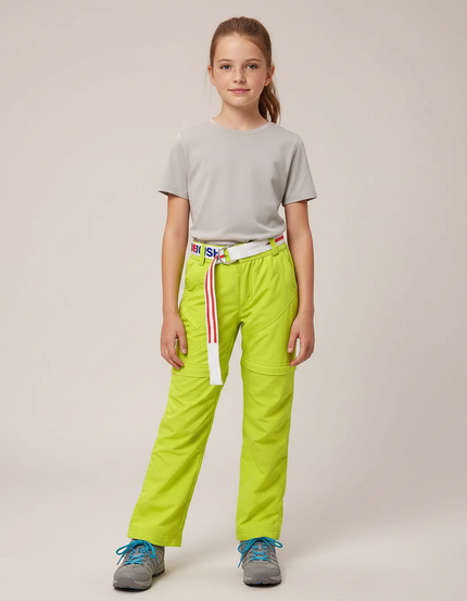 Pantalon Randonnée Convertible Vert Fluorescent Enfant - Polyester