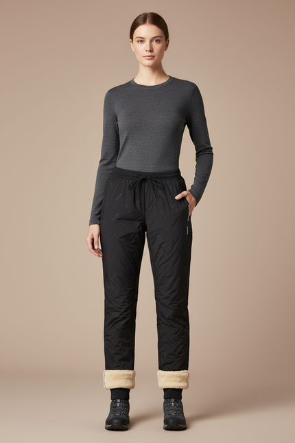 Pantalon Randonnée Noir Matelassé Doublé Polaire Femme Chaud - Polyester