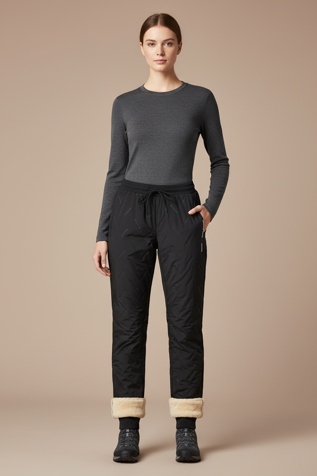 Pantalon Randonnée Noir Matelassé Doublé Polaire Femme Chaud - Polyester