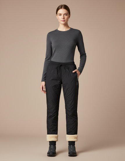 Pantalon Randonnée Noir Matelassé Doublé Polaire Femme Chaud - Polyester