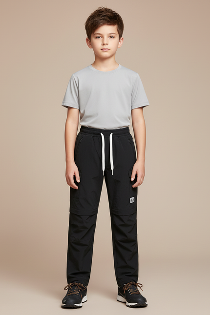 Pantalon Randonnée Noir Convertible Léger Enfant - Polyester
