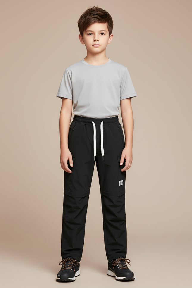 Pantalon Randonnée Noir Convertible Léger Enfant - Polyester