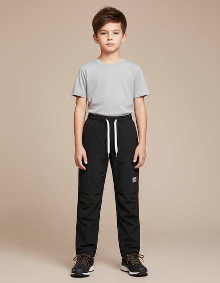 Pantalon Randonnée Noir Convertible Léger Enfant - Polyester
