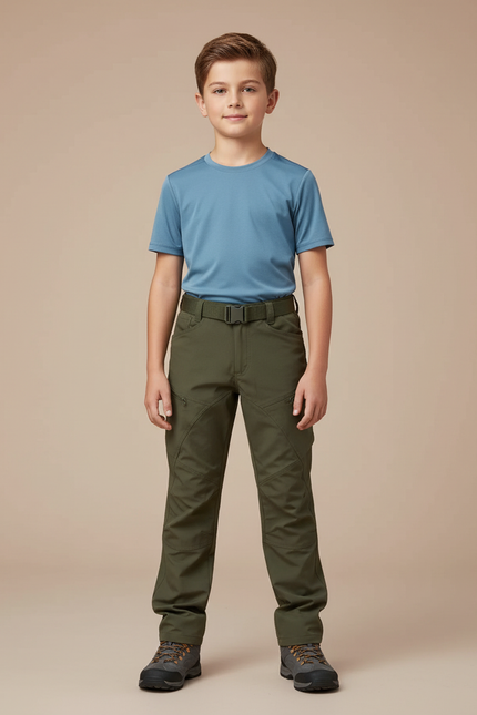 Pantalon Randonnée Vert Kaki Enfant Tactique Résistant - Polyester
