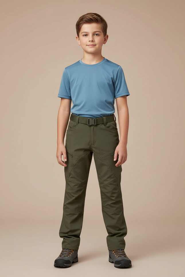 Pantalon Randonnée Vert Kaki Enfant Tactique Résistant - Polyester
