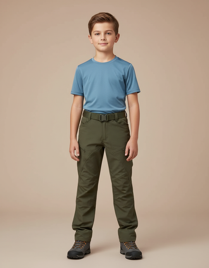 Pantalon Randonnée Vert Kaki Enfant Tactique Résistant - Polyester