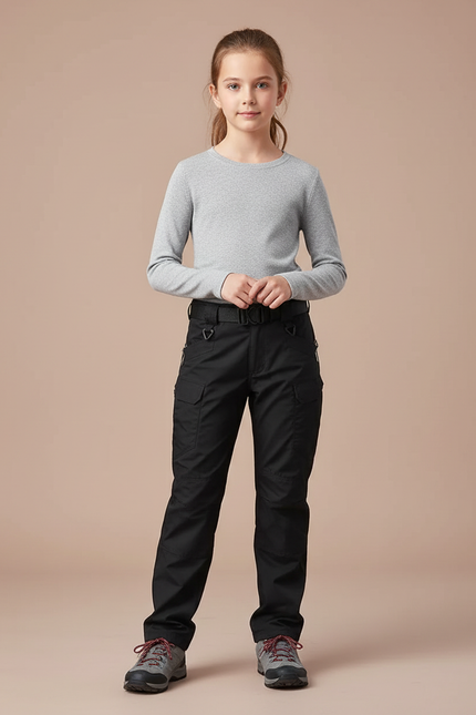 Pantalon Randonnée Noir Cargo Multipoches Enfant - Toile