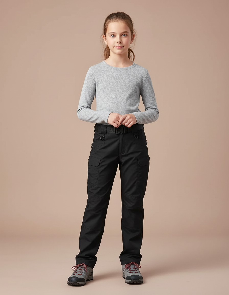 Pantalon Randonnée Noir Cargo Multipoches Enfant - Toile