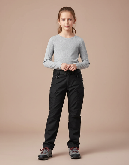 Pantalon Randonnée Noir Cargo Multipoches Enfant - Toile