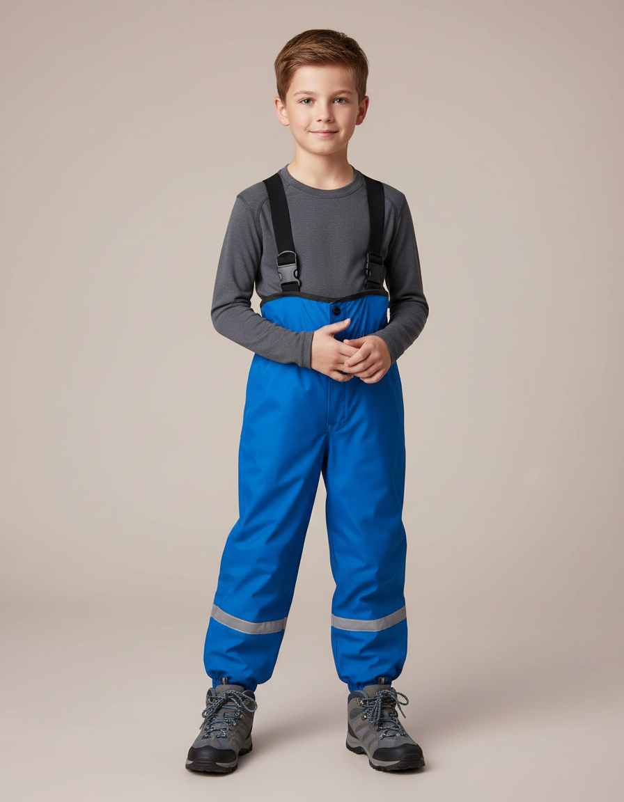 Pantalon Randonnée Bleu Imperméable Réfléchissant Salopette Enfant - Polyester