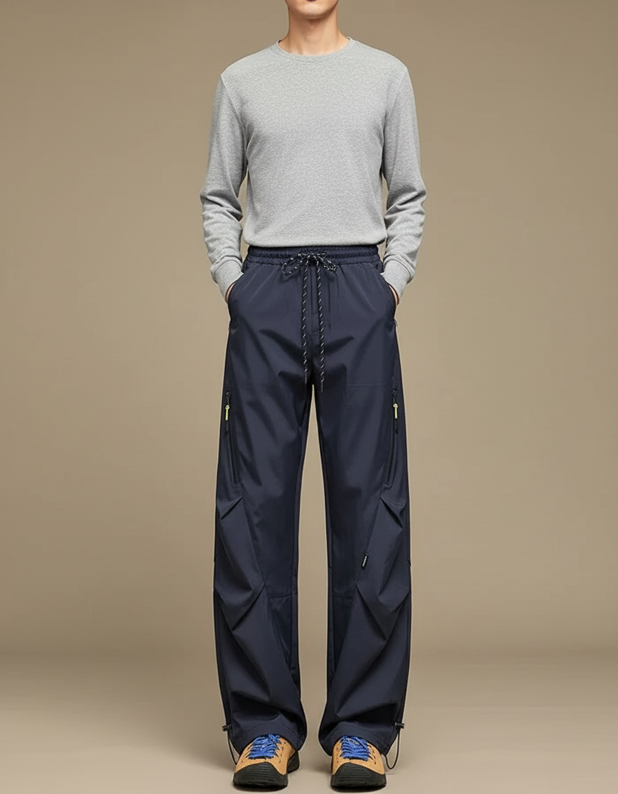 Pantalon Randonnée Bleu Marine Ample Coupe-Vent Imperméable - Polyester