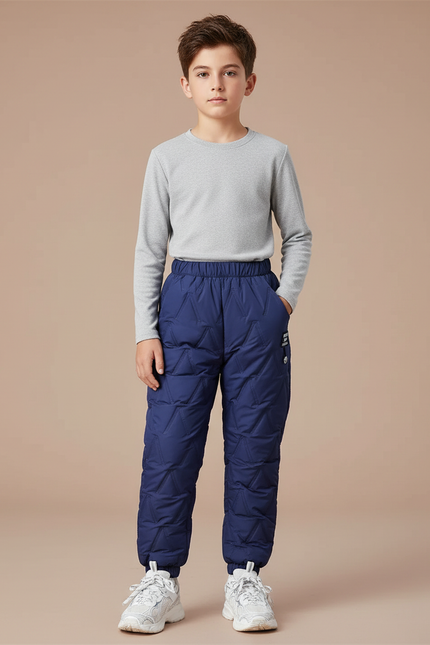 Pantalon Randonnée Enfant Matelassé Bleu Marine Hiver - Polyester