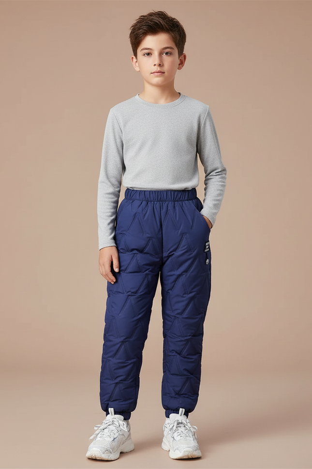 Pantalon Randonnée Enfant Matelassé Bleu Marine Hiver - Polyester
