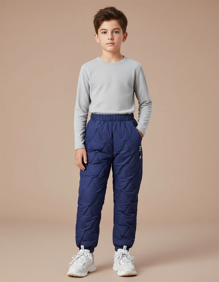 Pantalon Randonnée Enfant Matelassé Bleu Marine Hiver - Polyester