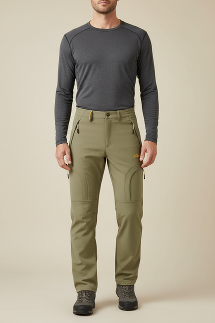 Pantalon Randonnée Kaki Softshell Imperméable Stretch Homme - Polyester