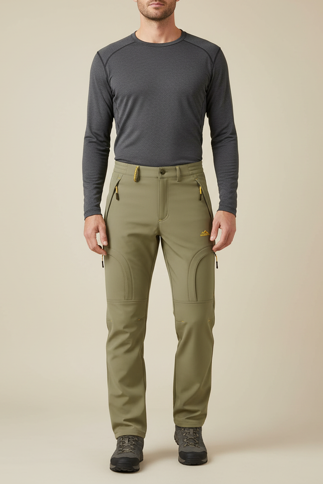 Pantalon Randonnée Kaki Softshell Imperméable Stretch Homme - Polyester