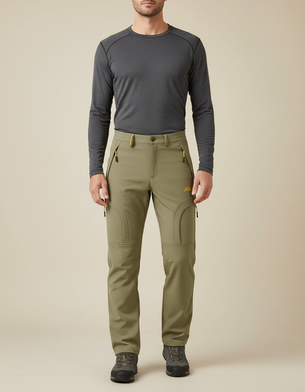 Pantalon Randonnée Kaki Softshell Imperméable Stretch Homme - Polyester