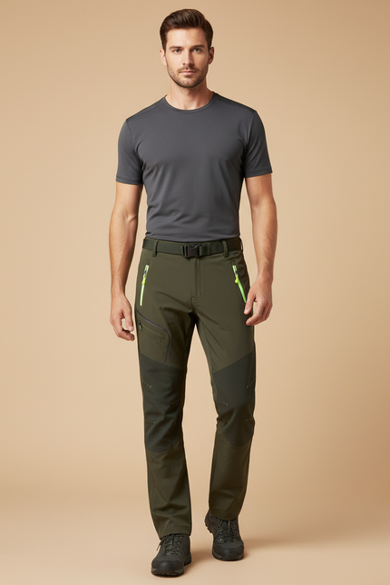 Pantalon Randonnée Kaki Homme Softshell Élastique Renforcé - Polyester