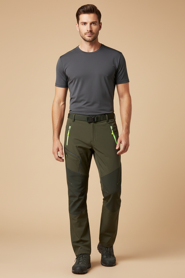 Pantalon Randonnée Kaki Homme Softshell Élastique Renforcé - Polyester