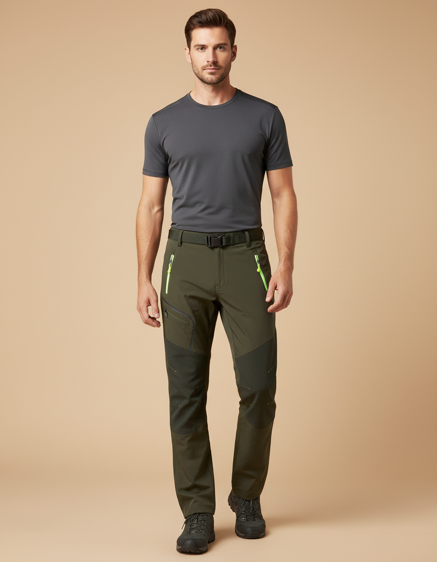 Pantalon Randonnée Kaki Homme Softshell Élastique Renforcé - Polyester