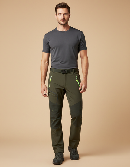 Pantalon Randonnée Kaki Homme Softshell Élastique Renforcé - Polyester