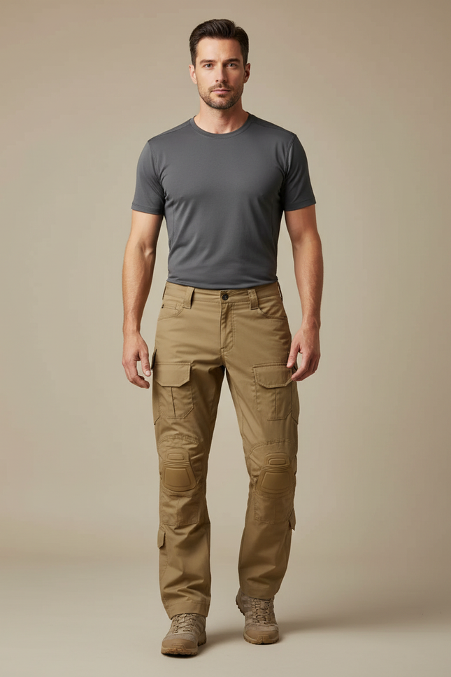 Pantalon Randonnée Kaki Homme Cargo Renforcé Tactique - Toile
