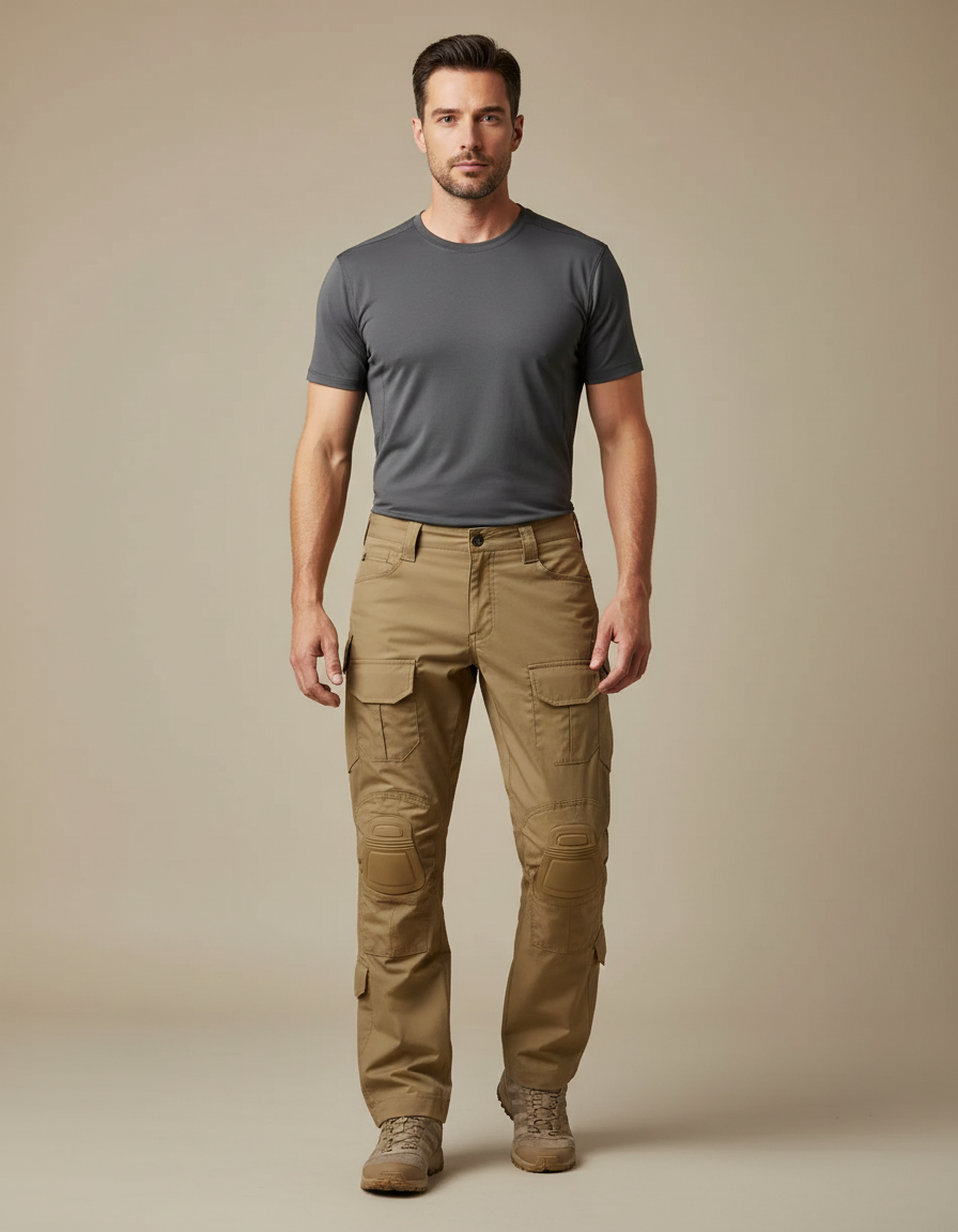 Pantalon Randonnée Kaki Homme Cargo Renforcé Tactique - Toile