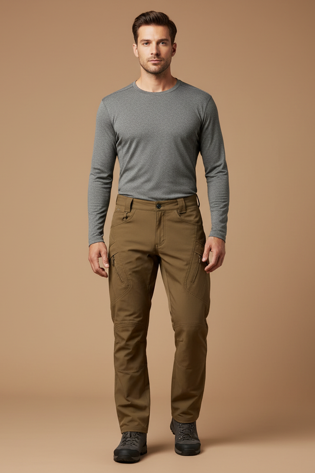 Pantalon Randonnée Kaki Cargo Homme Tactique Multi-poches - Polyester