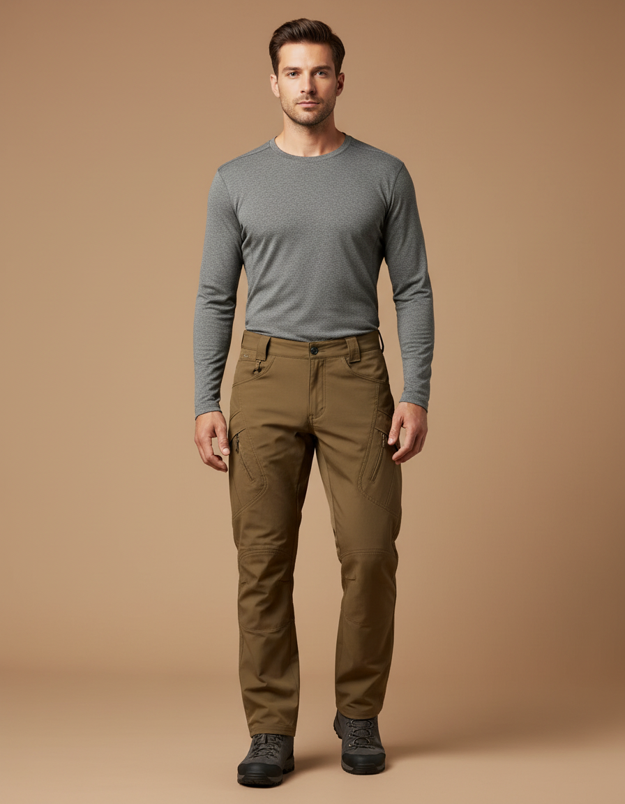 Pantalon Randonnée Kaki Cargo Homme Tactique Multi-poches - Polyester