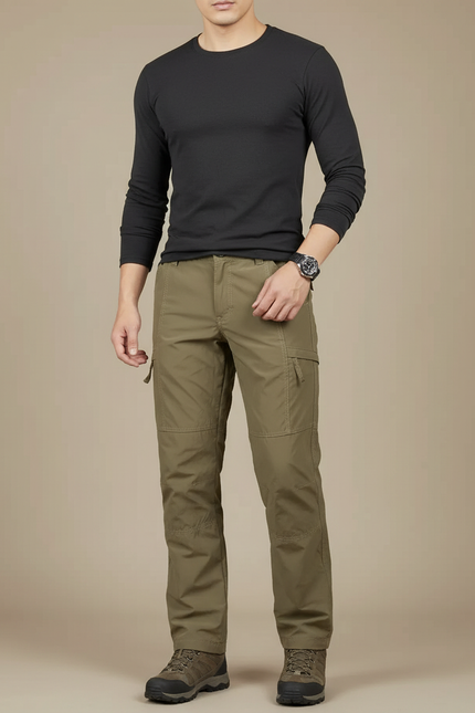 Pantalon Randonnée Cargo Homme Kaki Thermique Doublé - Polyester
