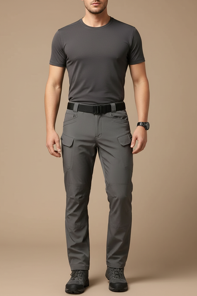 Pantalon Randonnée Gris Cargo Multi-Poches Confortable Homme - Polyester