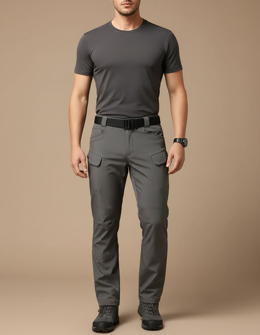 Pantalon Randonnée Gris Cargo Multi-Poches Confortable Homme - Polyester
