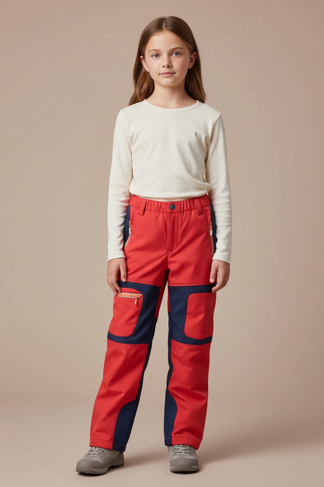 Pantalon Randonnée Rouge Marine Imperméable Fille Hiver - Polyester