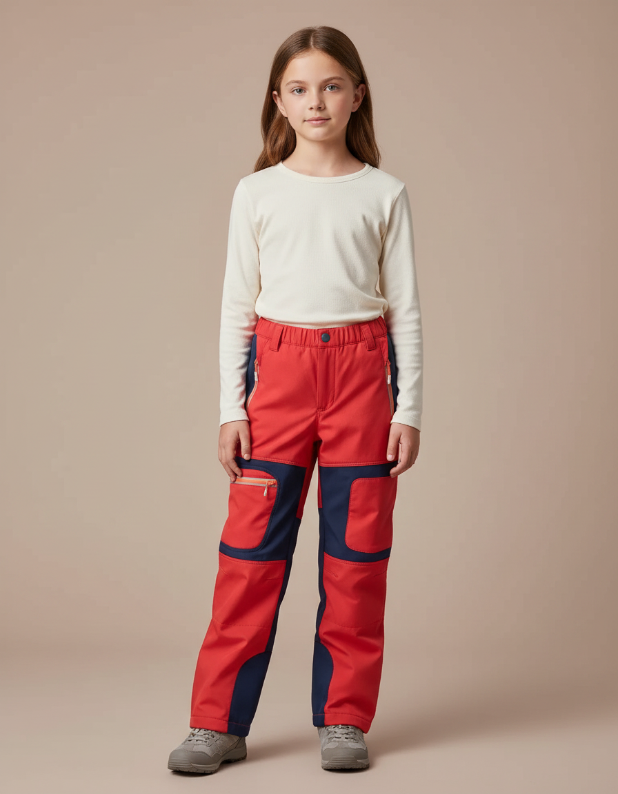 Pantalon Randonnée Rouge Marine Imperméable Fille Hiver - Polyester