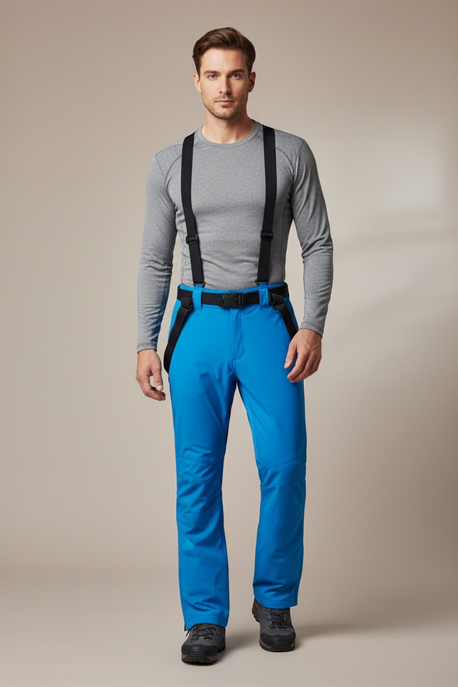 Pantalon Randonnée Bleu Droit Imperméable Bretelles Homme - Polyester