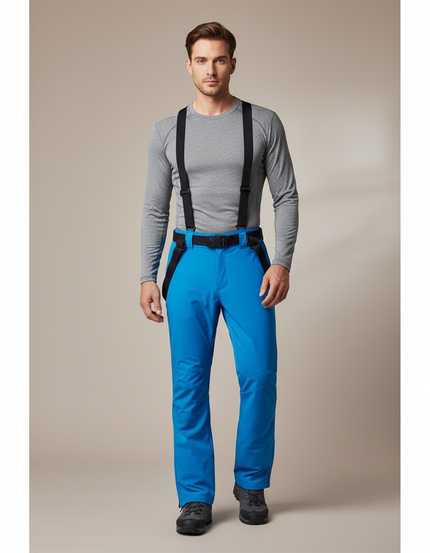 Pantalon Randonnée Bleu Droit Imperméable Bretelles Homme - Polyester