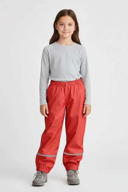 Pantalon Randonnée Rouge Imperméable Réfléchissant Enfant - Polyester