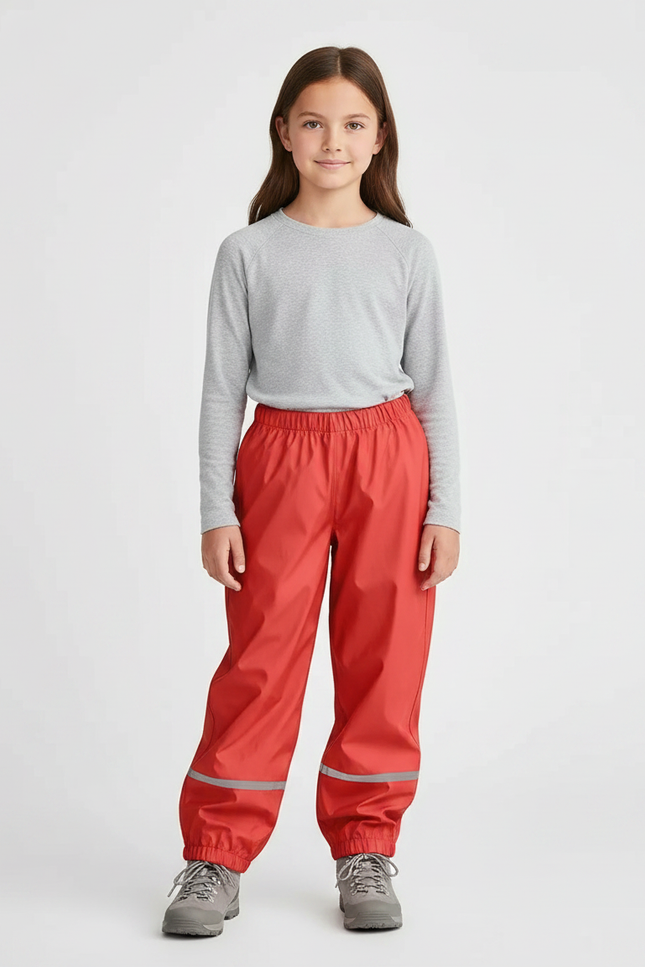 Pantalon Randonnée Rouge Imperméable Réfléchissant Enfant - Polyester