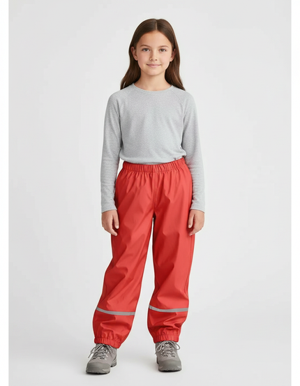 Pantalon Randonnée Rouge Imperméable Réfléchissant Enfant - Polyester