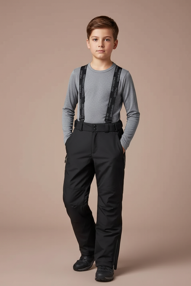 Pantalon Randonnée Noir Bretelles Ajustables Impermé Chaud - Polyester