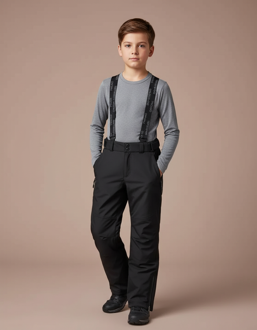 Pantalon Randonnée Noir Bretelles Ajustables Impermé Chaud - Polyester