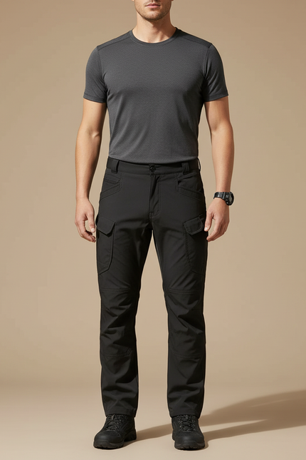 Pantalon Randonnée Noir Cargo Tactique Homme Robuste - Polyester