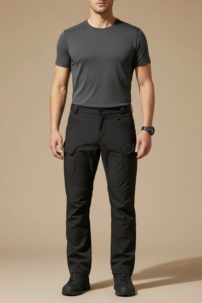 Pantalon Randonnée Noir Cargo Tactique Homme Robuste - Polyester