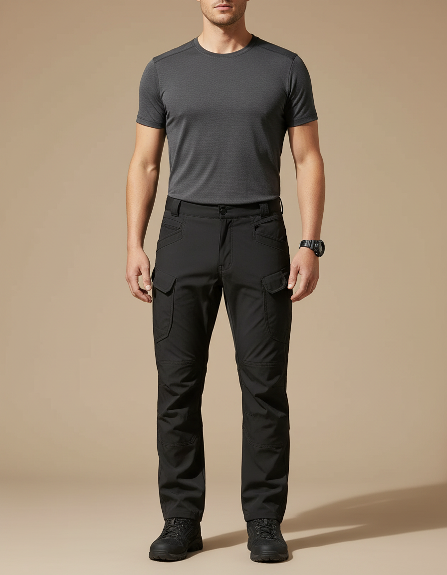 Pantalon Randonnée Noir Cargo Tactique Homme Robuste - Polyester
