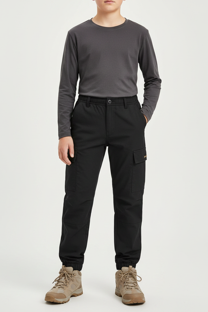Pantalon Randonnée Noir Cargo Enfant Coton
