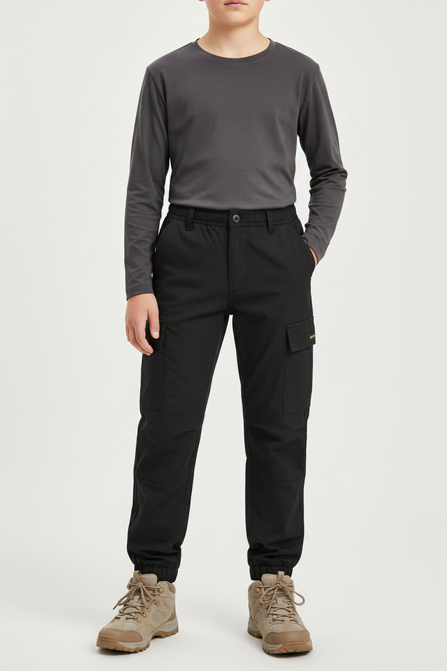 Pantalon Randonnée Noir Cargo Enfant Coton