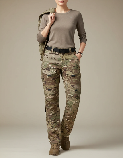 Pantalon Randonnée Camouflage Cargo Ample Militaire Femme - Multicolore Toile